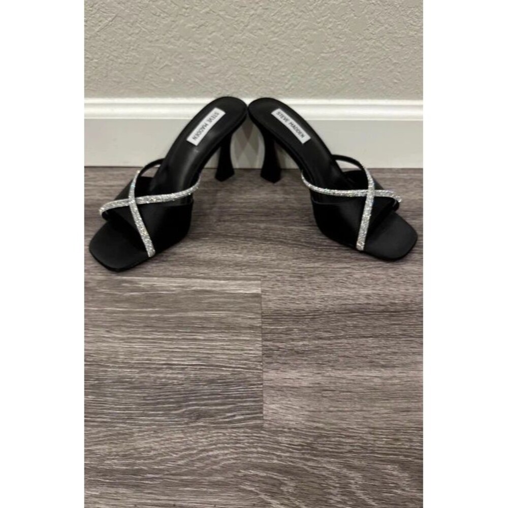 Steve Madden Rhinestone and Satin Black Heels Size 8